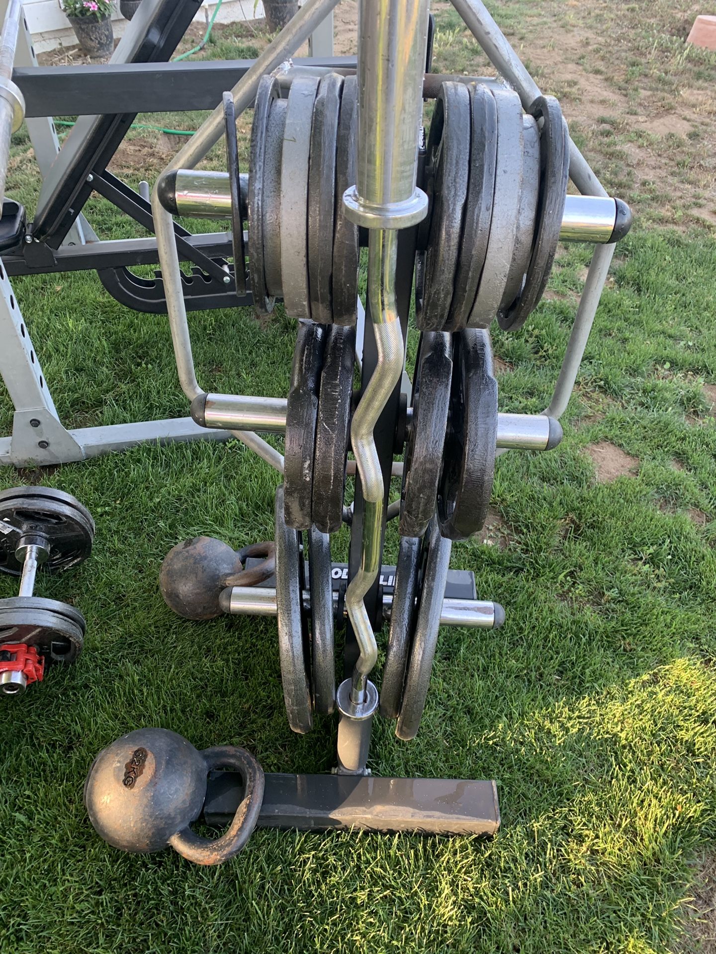 Body solid squat rack & ethos bench & 435lbs olympic weights for Sale