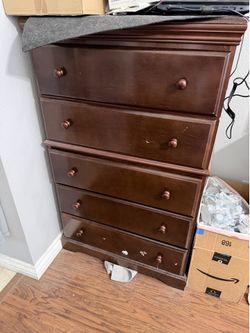 2 Wood Dressers Set - 5 Drawer + 3 Drawer, Heavy Duty