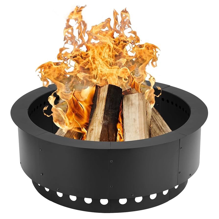 36 Inch Outer Round Smokeless Fire Pit Ring, 30 Inch Inner Double Layer Heavy Duty Metal Fire Pit Insert Liner for Backyard Bonfire Outside Picnic BBQ