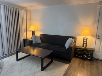 2 Dark gray couch sofa 3 table lamp 1 coffe table