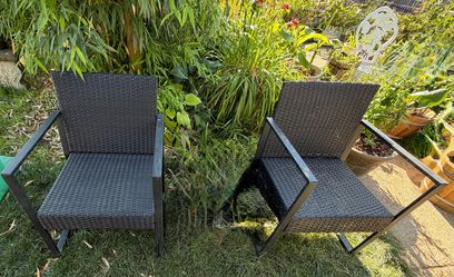 Set of 2 Wicker Patio Chairs. Read description