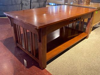 Warm Tone Rectangular Coffee Table w/ Bowtie Details
