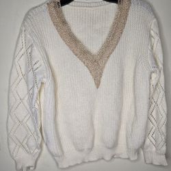 Shein Women's White Knit Eyehole Long Sleeve Sweater Size Medium 