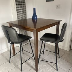 Solid Wood Table + 2 Leather Chairs – $160