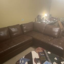 Brown leather sectional