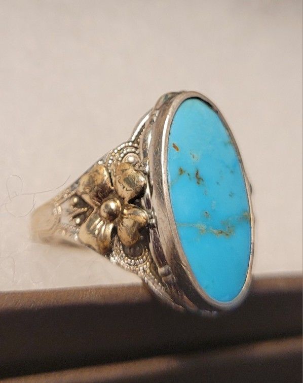 Vintage Turquoise Silver Gold Ring