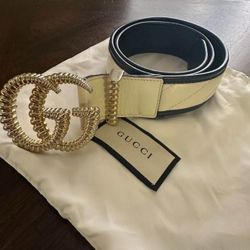 Authentic Gucci Spiral GG Belt - White Leather w/ Dust Bag