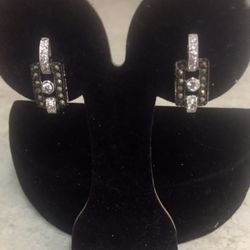 Beautiful Sterling Silver And Marcasite  Pierced Earrings Never Worn