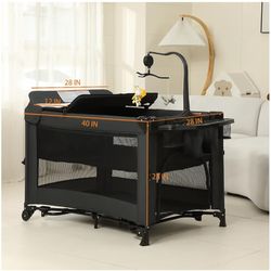 5 in 1 Pack and Play, Baby Bassinet Bedside Sleeper, Baby Playard, Bedside Crib with Changing Table, Foldable Travel Playard for Newborn to Toddles (B