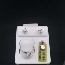 925 Silver With Moissanite Diamond Ring, Pendant And Earrings