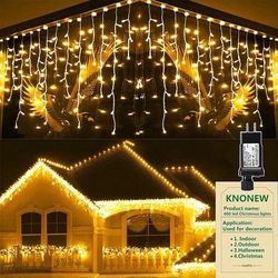 Christmas Lights Outdoor Decorations 400 LED 33ft 8 Modes Curtain Fairy String Light With 75 Drops, Clear Wire LED String Light (X002ZYDR9V)