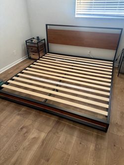 King Bed Low Profile Bamboo and Metal Platform