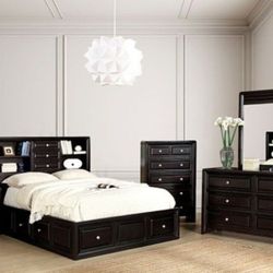 🔥🔥 AMAZING DEAL 🔥🔥 Brand New Espresso Finish Platform Bed Storage Book Case & 6 Drawers 6pc Queen Size Bedroom Set
