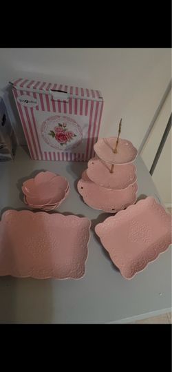 Jusalpha Pink Ceramic Dinnerware Set