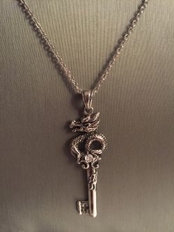 Dragon Key with CZ Diamond Pendant Necklace