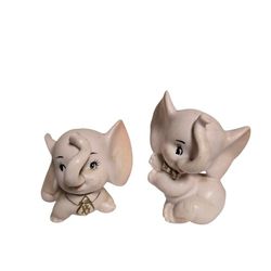 Kitshy vintage pair bisque pink baby elephant figurines