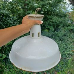 VINTAGE White Enamel Barn Light
