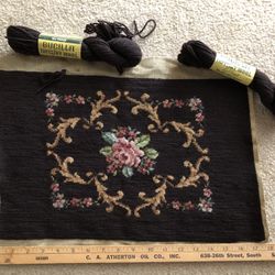 Wool Needlepoint Tapestry  With Extra Yarn C.1930’s