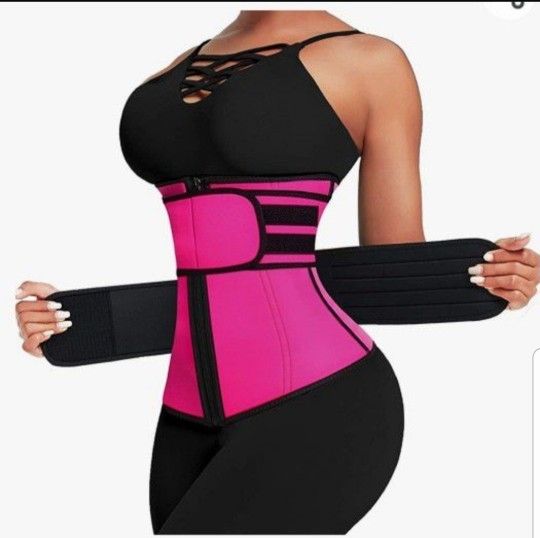Size 5 XL Waist Trainer for Women Plus Size Two Belts Neoprene Workout Corset Waist Cincher Trimmer with Zipper