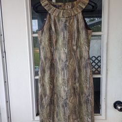 Muse by Boston Proper Metallic Beige Gray Snake Print Lined Sheath Dress Sz  2