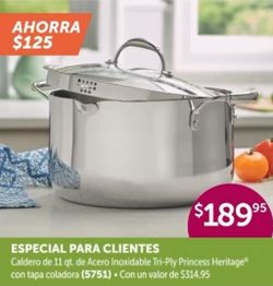Princess House Olla De 11 qt. TRI-PLY. 