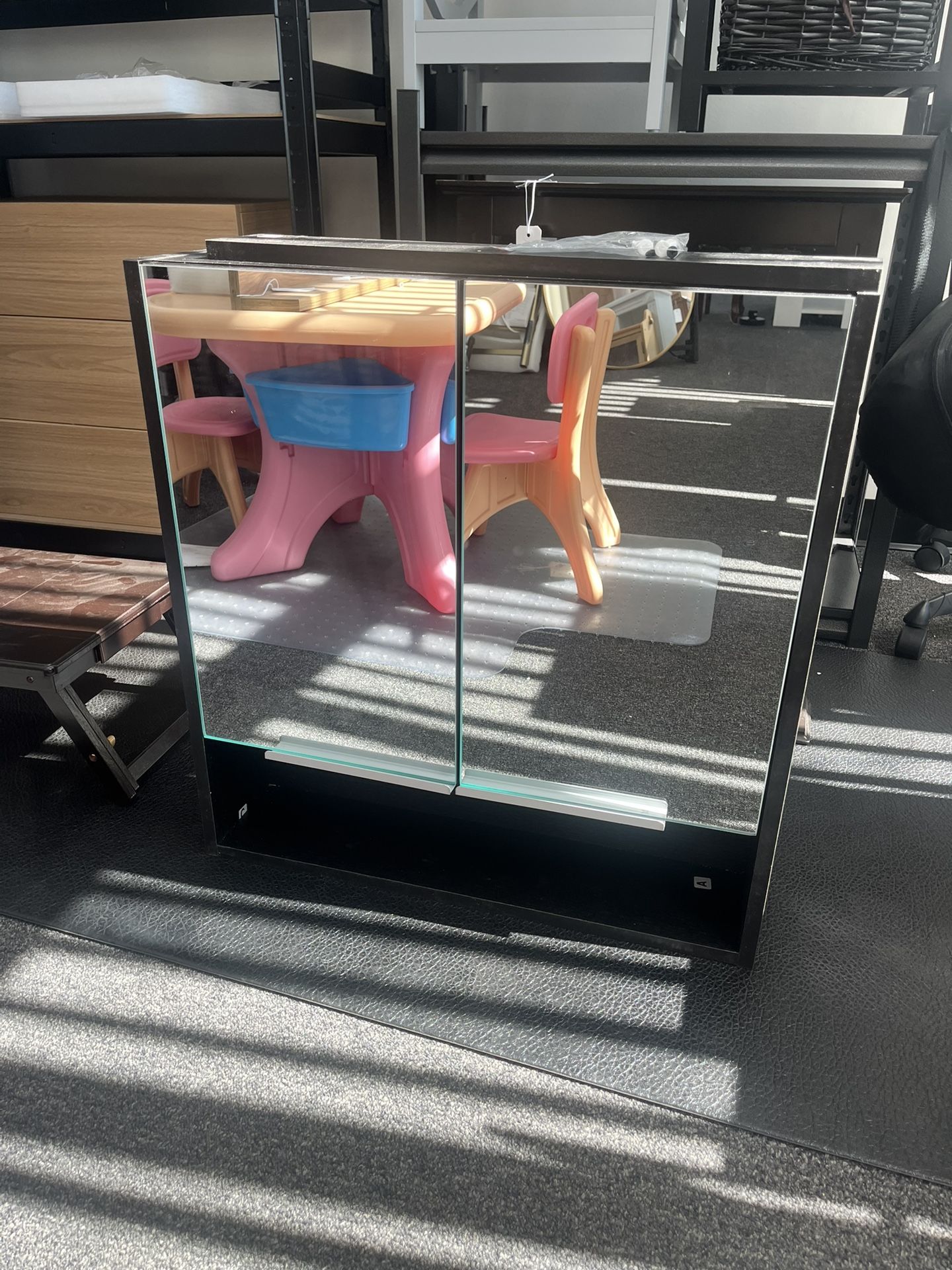 AS IS Mirror Cabinet, Three Internal Shelves, One Open Shelf, Double Door Cabinet