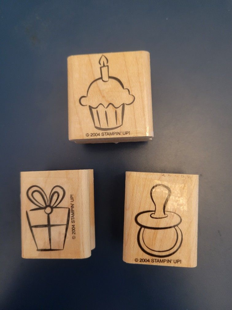 Wood Rubber Stamp babys birthday