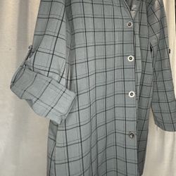 Fashion Nova Plaid Button Up Shirt Light Blue/Grey