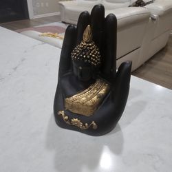 Golden Handcrafted Palm Buddha Polyresin Showpiece