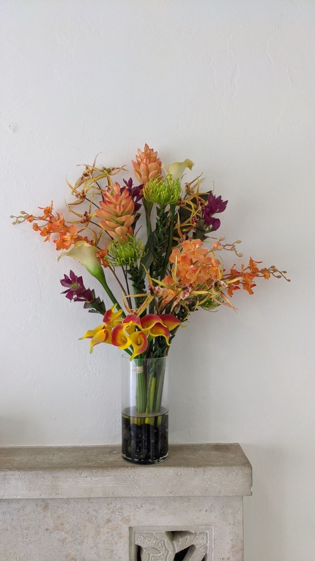 Faux Floral Arrangement Imitation Flowers Vase Included