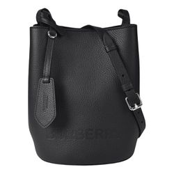 New Burberry black embossed logo leather shoulder bucket bag