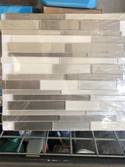 Elida Ceramica Coquina Ridge 12-in x 12-in Glossy Glass; Metal Linear Wall Tile