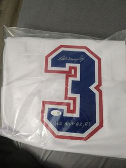 Dale Murphy signed Atlanta Braves jersey with inscriptions . 1982 and 1983 NL MVP. has a JSA authentication.