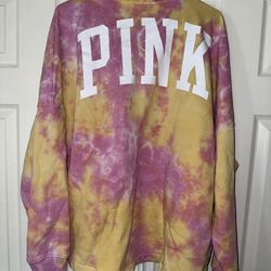 WOMENS XL PINK VS VICTORIA SECRET TYE DYE SWEATSHIRT TOP 