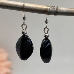 Black Beaded Dangle Earrings 
