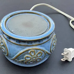 Vintage Ceramic Electric Mug Warmer Blue Floral 120V 20W Tested Works