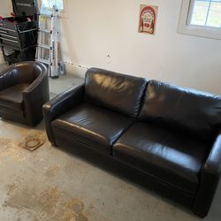 Leather Couch And Swivel Chair 