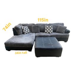 ASHLEY Furniture Gray Sectional  Couch + Ottoman - READ DESCRIPTION – Clean & FREE DELIVERY 