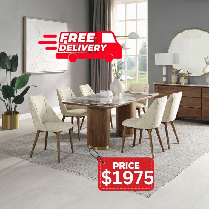 7pc Dining Table Set Free Delivery ✅ Rectangular Dining Table Set With Ceramic Top Modern Dining Table Set New