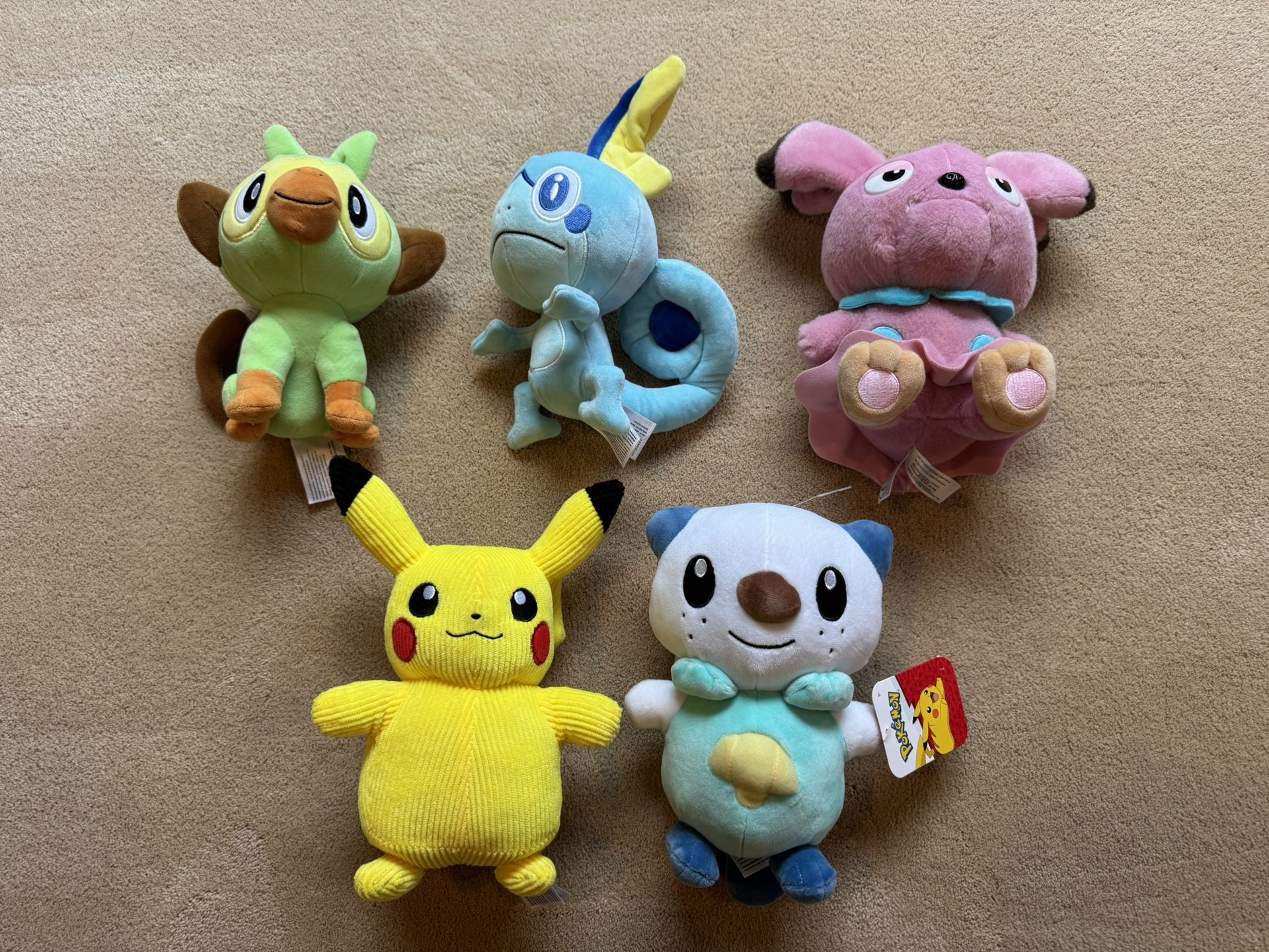 Pokemon Nintendo Plush Stuffie LOT Pikachu Oshawott Grookey Sobble Snubbull