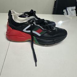 Gucci Black Red Green White Leather Low Top Lace Up Solid Men's Sneakers