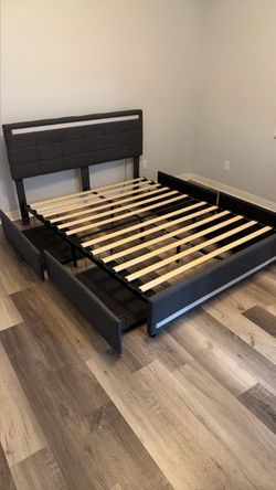 Queen size bed frame with drawers