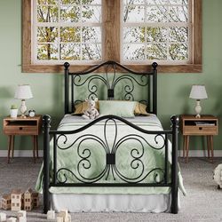 Twin Size Bed Frame for Kids,Metal Bed Frame with Butterfly Pattern Design Headboard and Footboard,No Box Spring Needed,Easy Assembly,Black