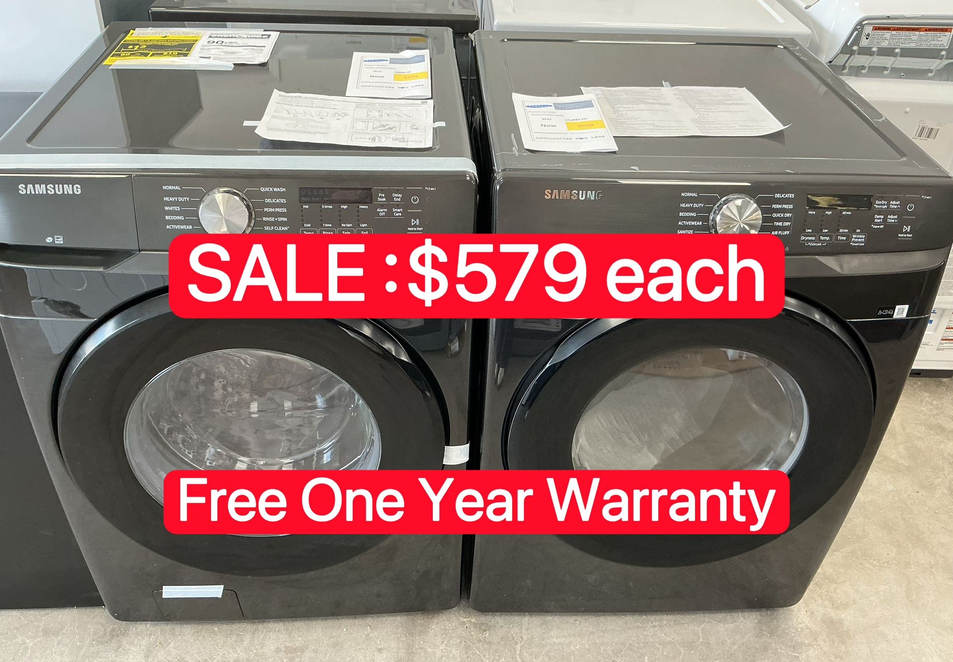 SAMSUNG 4.5 cu. ft. High-Efficiency Front Load Washer + 7.5 cu. ft. Stackable Vented Gas Dryer - Free One Year Warranty