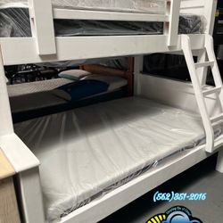 Twin Full Litera Cama Nueva Blanca White Bunk Bed With Mattress 