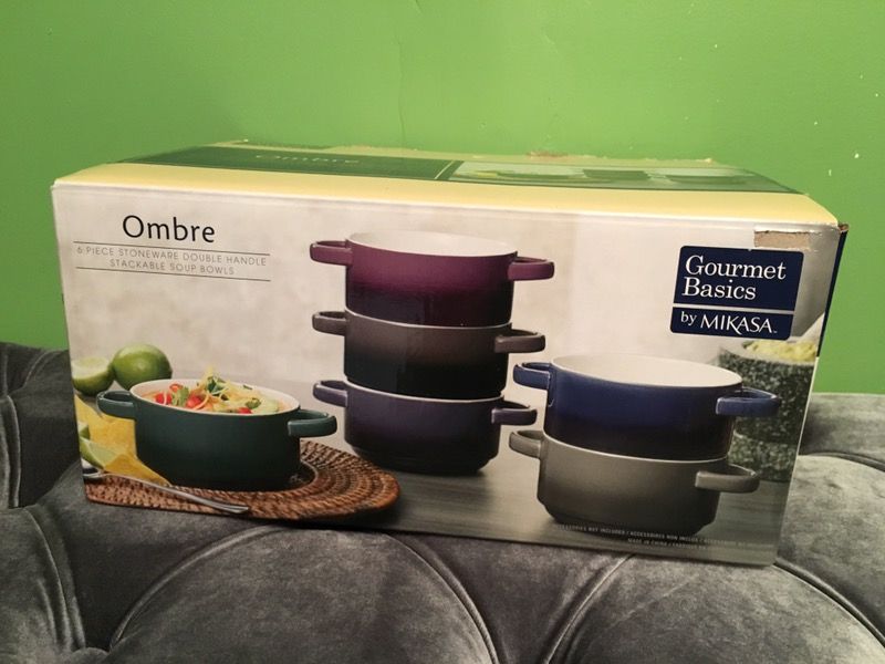 Gourmet Basics by Mikasa 6 piece Stoneware Double Handle Soup Bowls