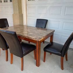 Large Marble Top Dinning Table with Five Chairs 