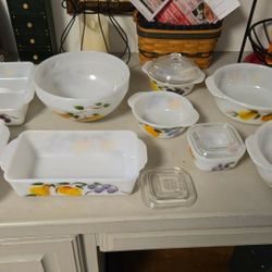 Fruit Pattern Vintage Milk glass Baking Dish Set 