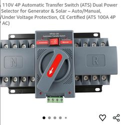FREE 100A 110V 4P Automatic Transfer Switch (ATS) Dual Power Auto Selector for Generator & Solar – Auto/Manual, Over/Under Voltage Protection, CE Cert