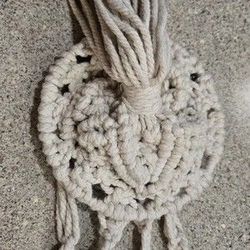 Lot Of 3 Woven Braided Cream Colored Planter Beaded Wall Hanger 